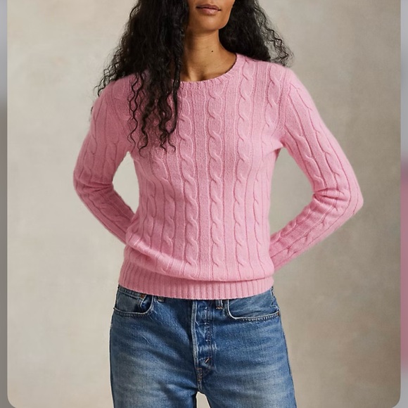 Polo Ralph Lauren 100% Cashmere Iconic Cable Knit Sweater in Pink Size M - Picture 8 of 11